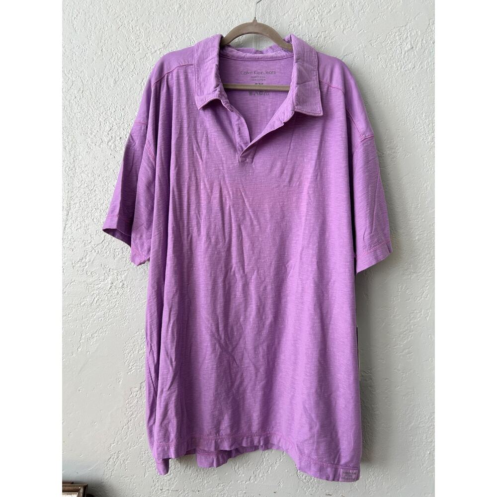 Calvin Klein Jeans Men's 4X Big Textured Slub Cotton V-Neck Polo Casual Coastal